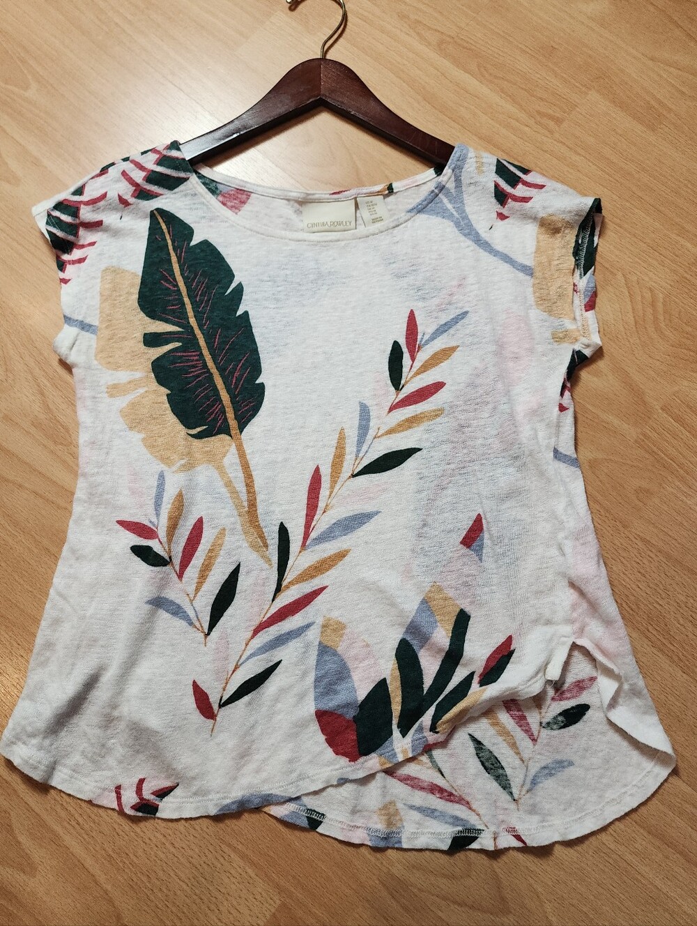 100% Linen Stretch Linen Top Tropical Cynthia Rowley Asymetrical Hem Size Medium